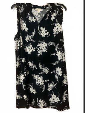 MICHAEL Michael Kors 2X Black White Floral V Neck Sleeveless Shift Dress
